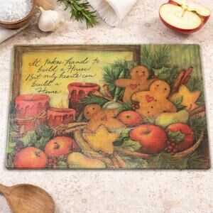Vintage Fruit & Verse Glass Cutting Board 12x8 Kitchen Decor
